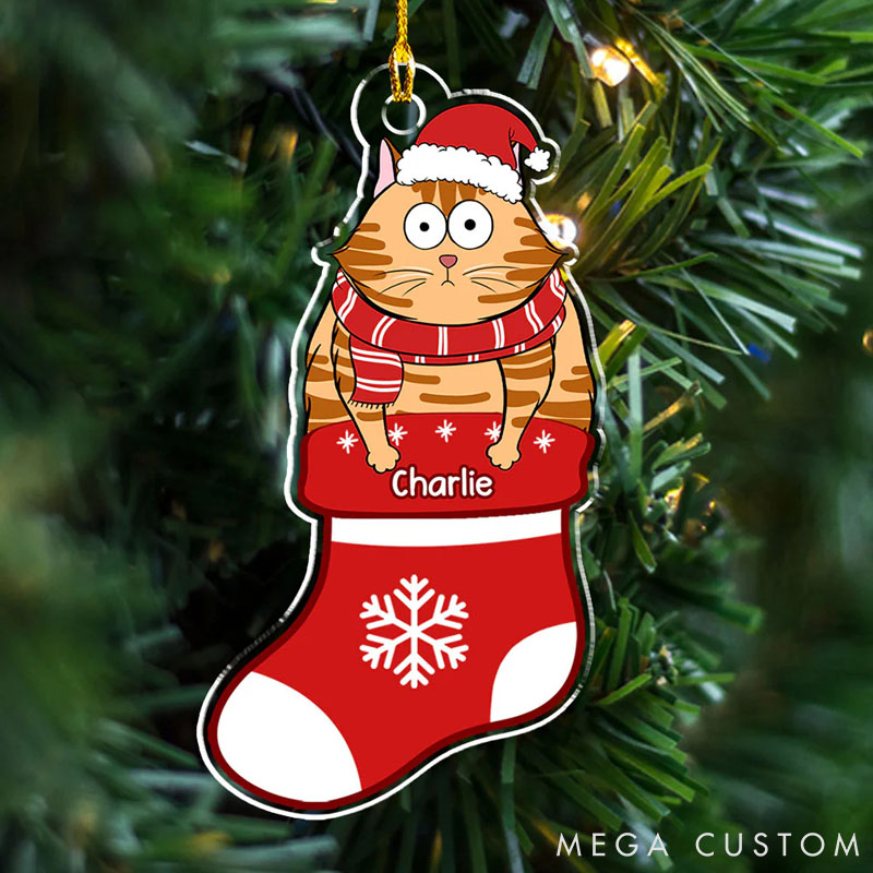 Personalized Cat Lover Cat in Stocking Christmas Ornament