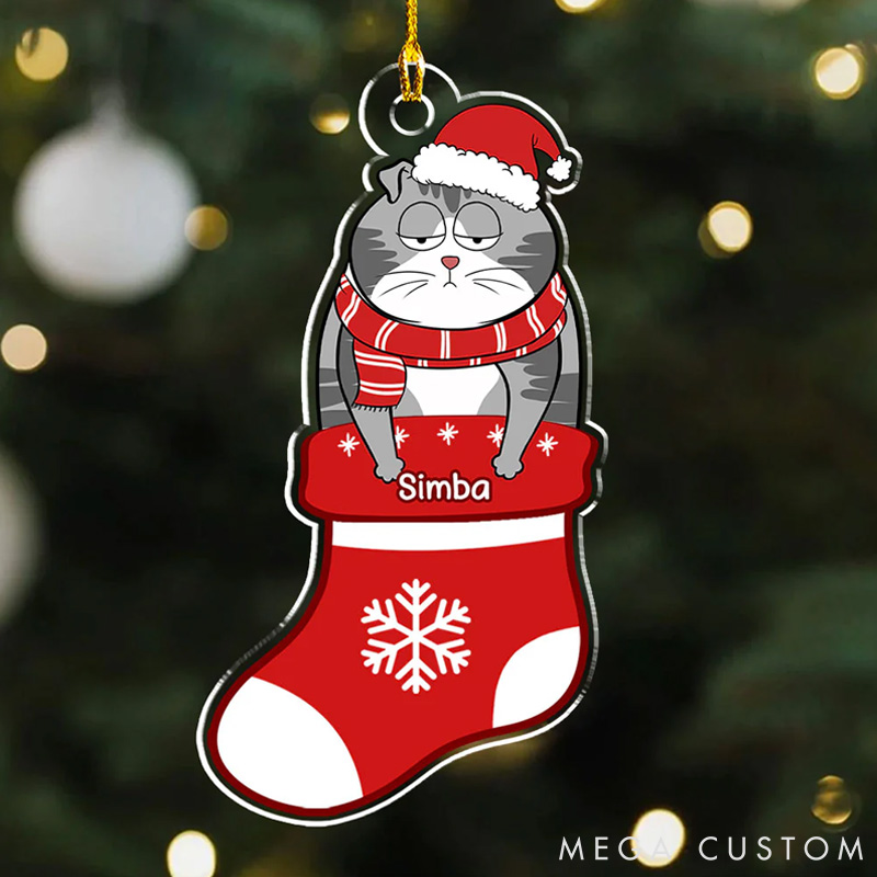 Personalized Cat Lover Cat in Stocking Christmas Ornament