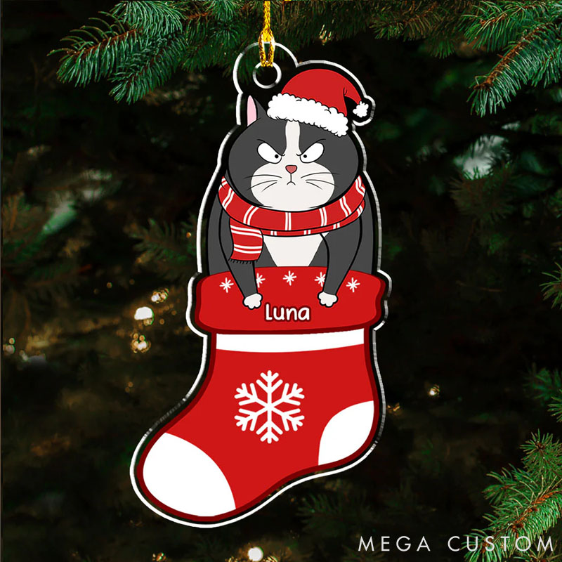 Personalized Cat Lover Cat in Stocking Christmas Ornament