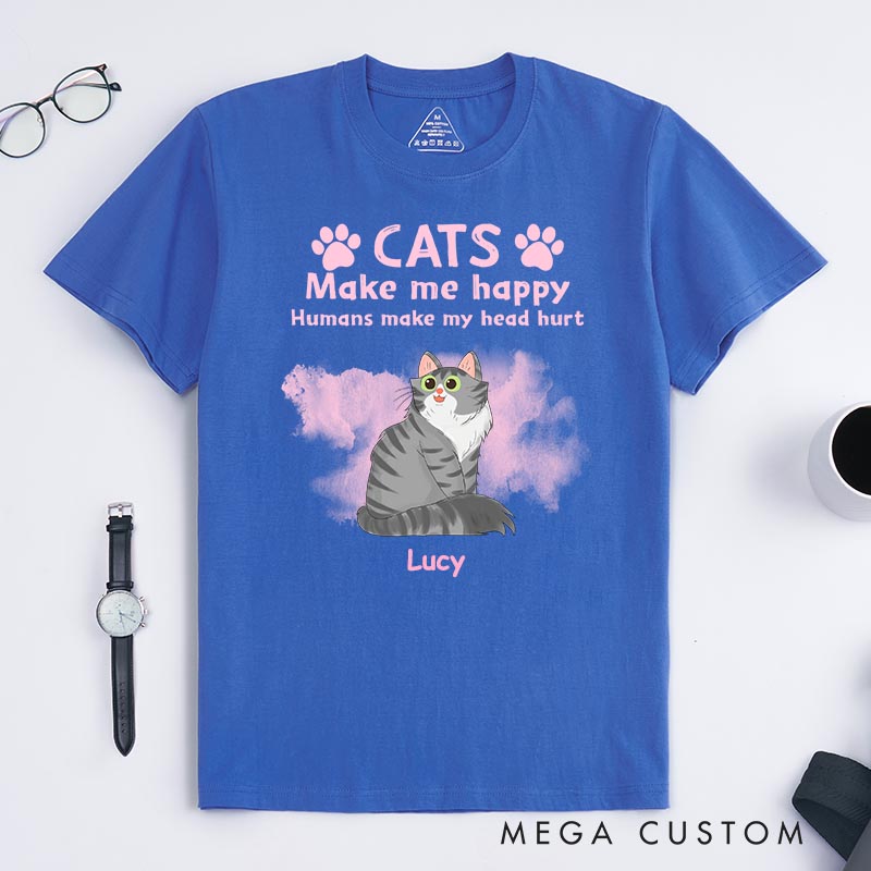 Personalized Cat Lover Cats Make Me Happy Humans Make My Head Hurt T-Shirt