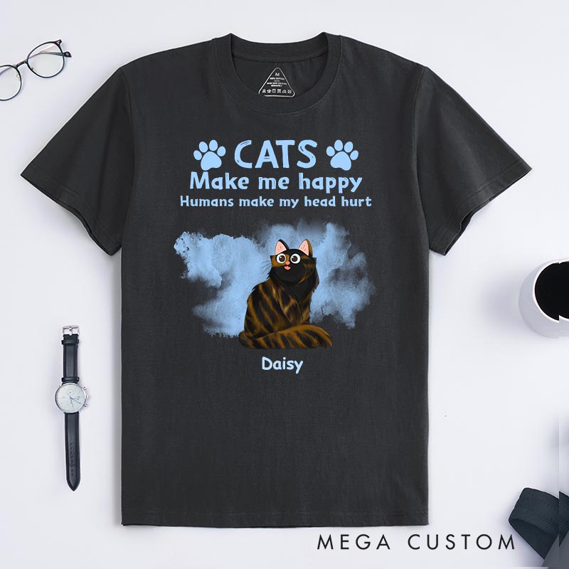 Personalized Cat Lover Cats Make Me Happy Humans Make My Head Hurt T-Shirt