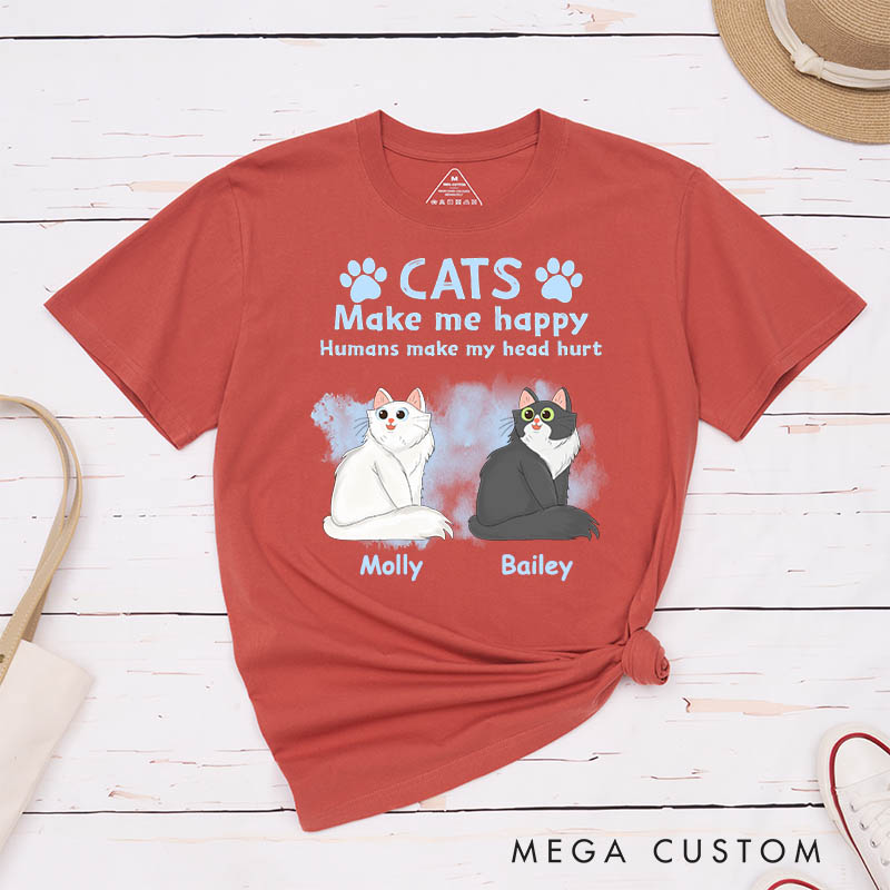 Personalized Cat Lover Cats Make Me Happy Humans Make My Head Hurt T-Shirt