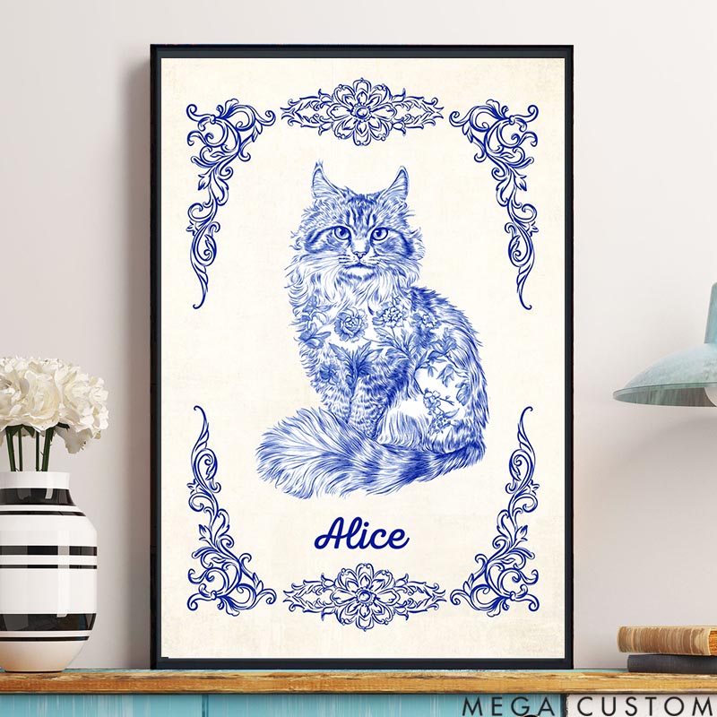 Personalized Cat Lover Chinoiserie cat Pet Portrait