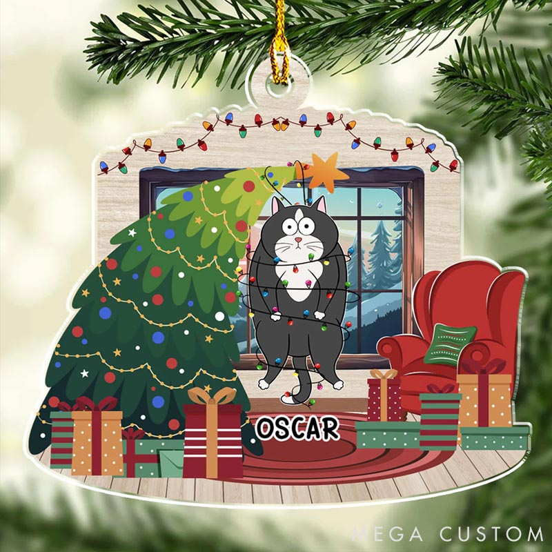 Personalized Cat Lover Christmas Tree Falling Christmas Ornament