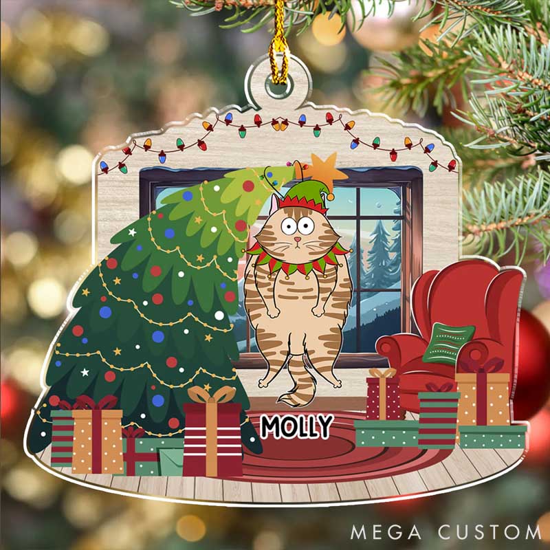 Personalized Cat Lover Christmas Tree Falling Christmas Ornament