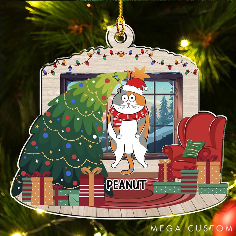 Personalized Cat Lover Christmas Tree Falling Christmas Ornament