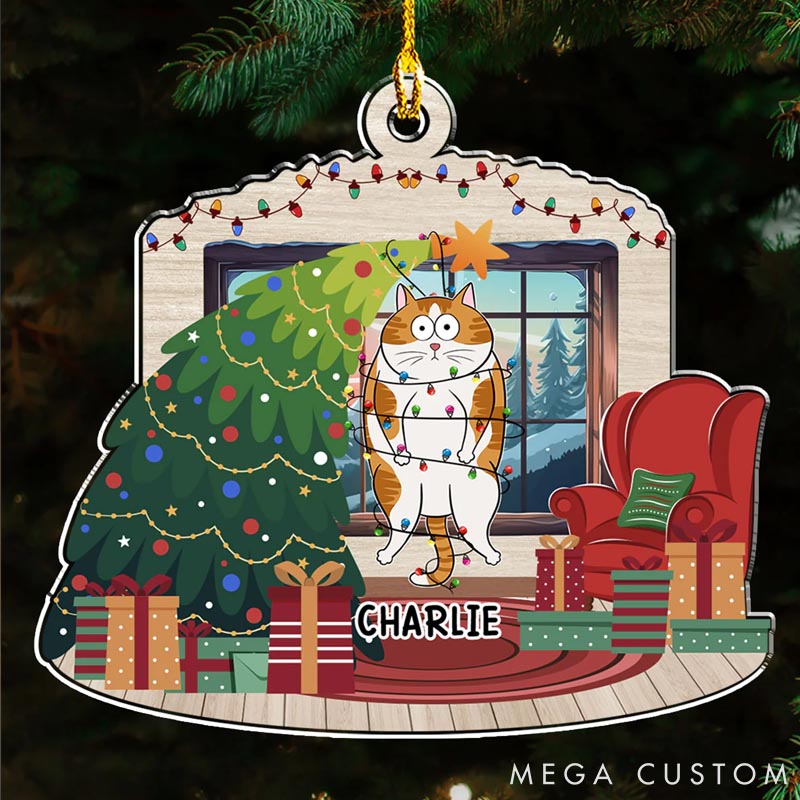 Personalized Cat Lover Christmas Tree Falling Christmas Ornament