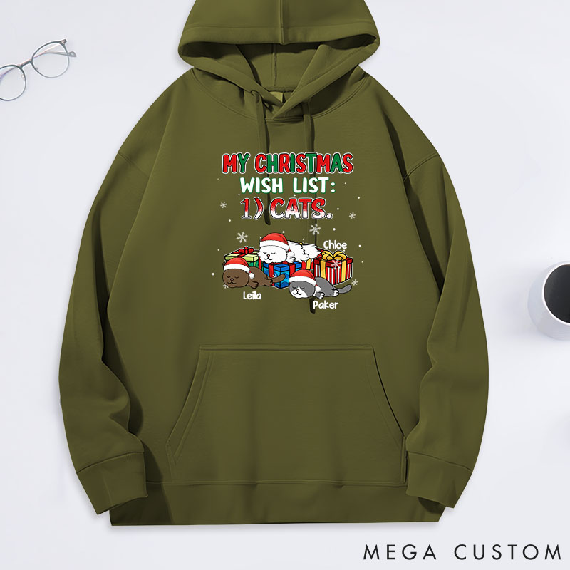 Personalized Cat Lover Christmas Wish List Classic Hoodies