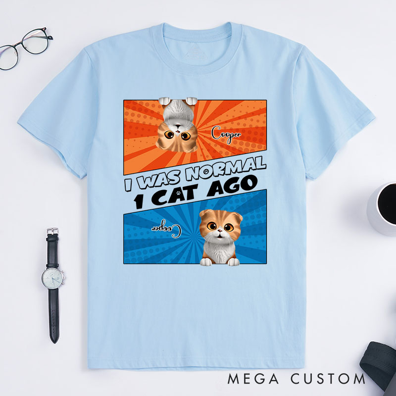 Personalized Cat Lover Comic Style I Was Normal 3 Cats Ago T-Shirt