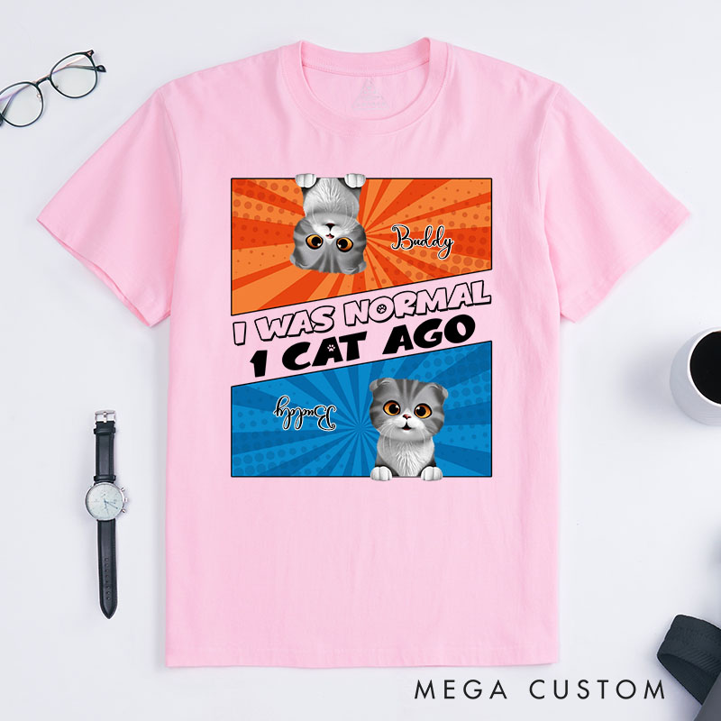 Personalized Cat Lover Comic Style I Was Normal 3 Cats Ago T-Shirt
