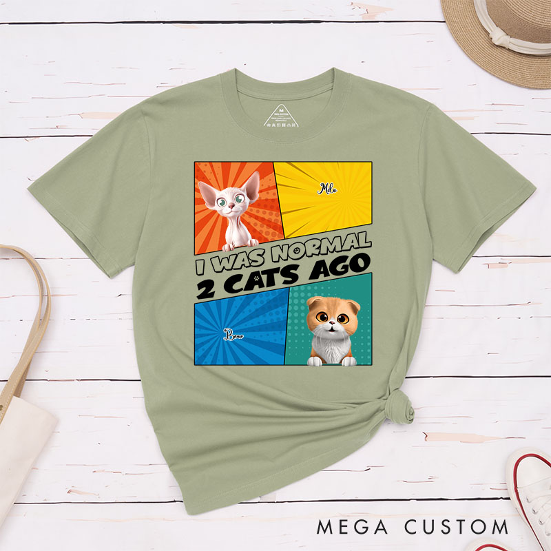 Personalized Cat Lover Comic Style I Was Normal 3 Cats Ago T-Shirt