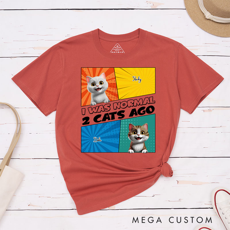 Personalized Cat Lover Comic Style I Was Normal 3 Cats Ago T-Shirt