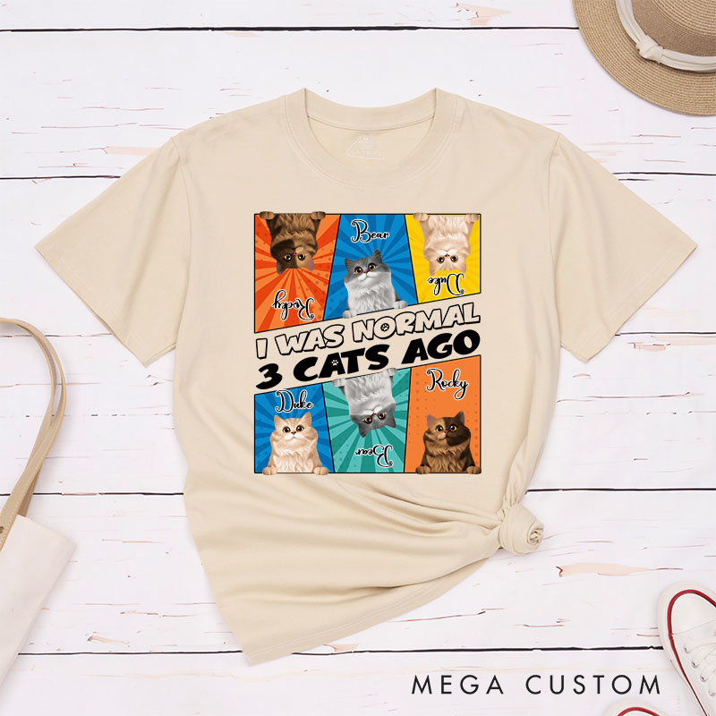 Personalized Cat Lover Comic Style I Was Normal 3 Cats Ago T-Shirt