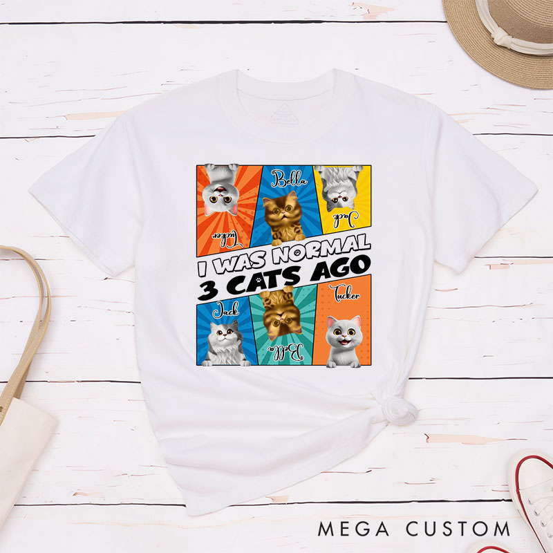Personalized Cat Lover Comic Style I Was Normal 3 Cats Ago T-Shirt