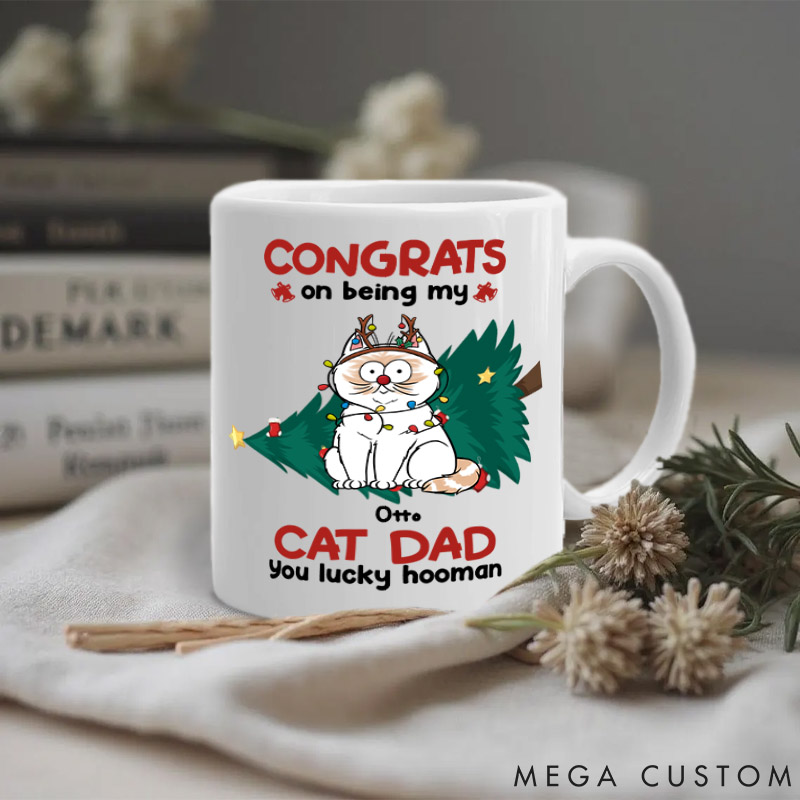 Personalized Cat Lover Congrats on Being My Dad Mugs