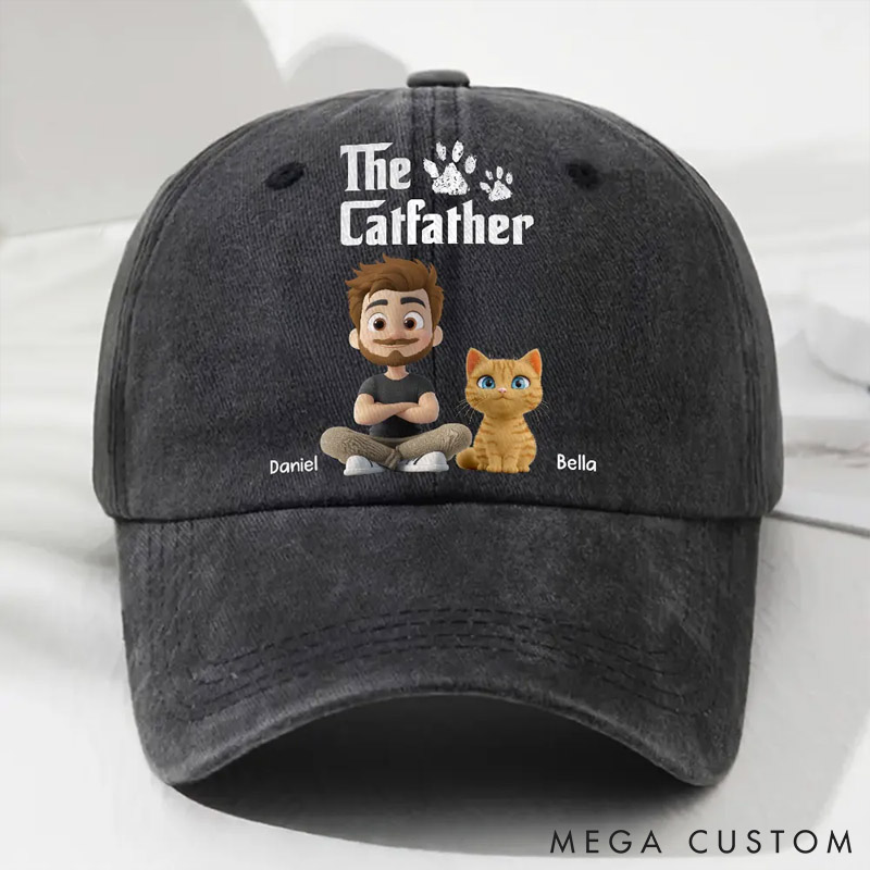 Personalized Cat Lover Cool Cat Father Washed Cap