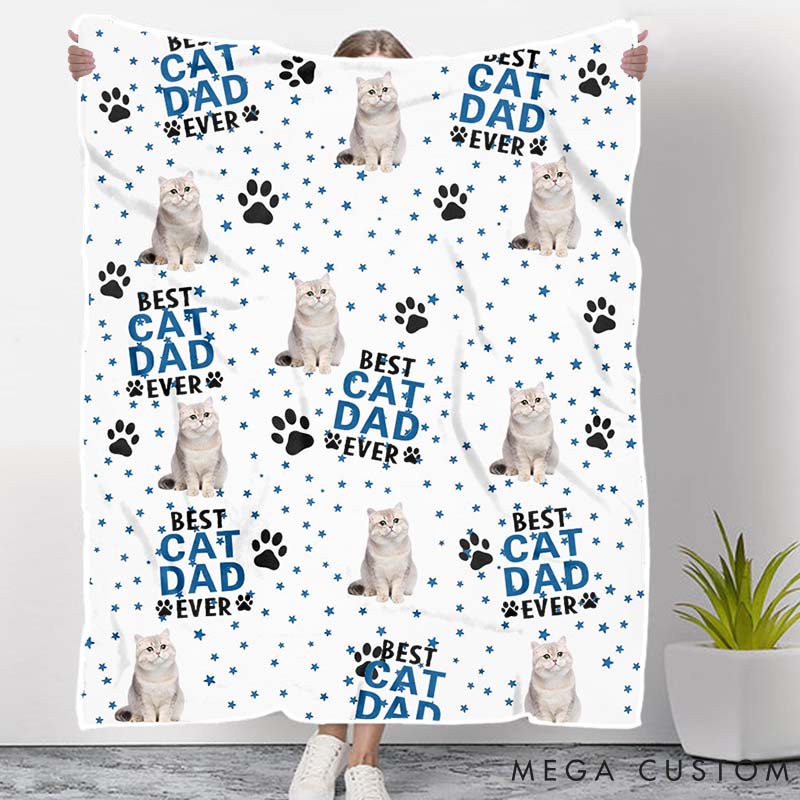 Personalized Cat Lover Custom Funny Cat Face Cat Dad Throw Blanket