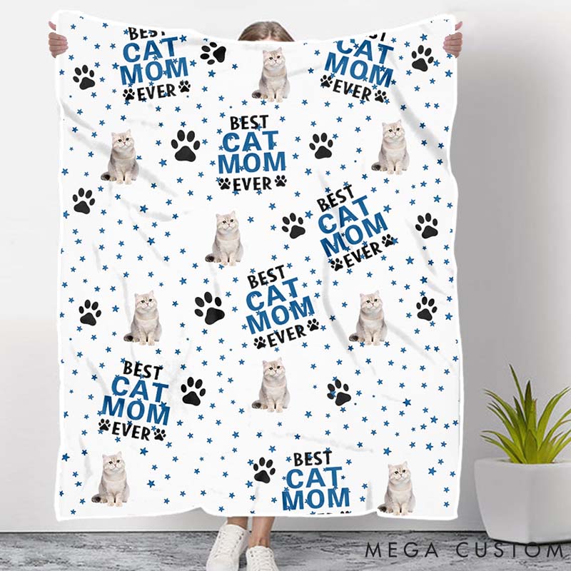 Personalized Cat Lover Custom Funny Cat Face Cat Mom Throw Blanket