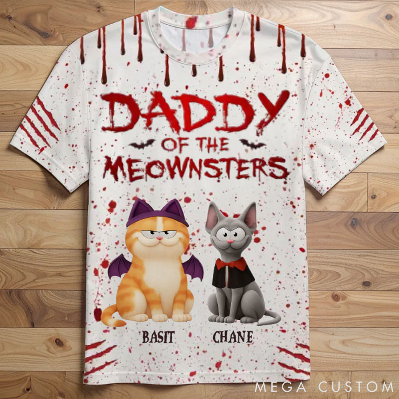 Personalized Cat Lover Daddy of the Meownster T-Shirt