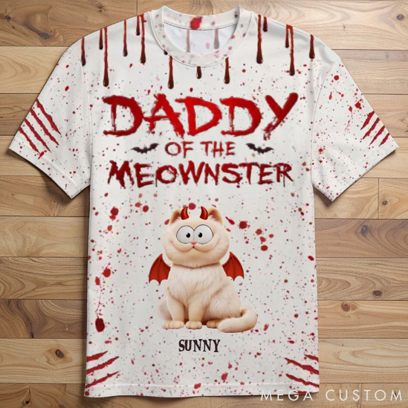 Personalized Cat Lover Daddy of the Meownster T-Shirt