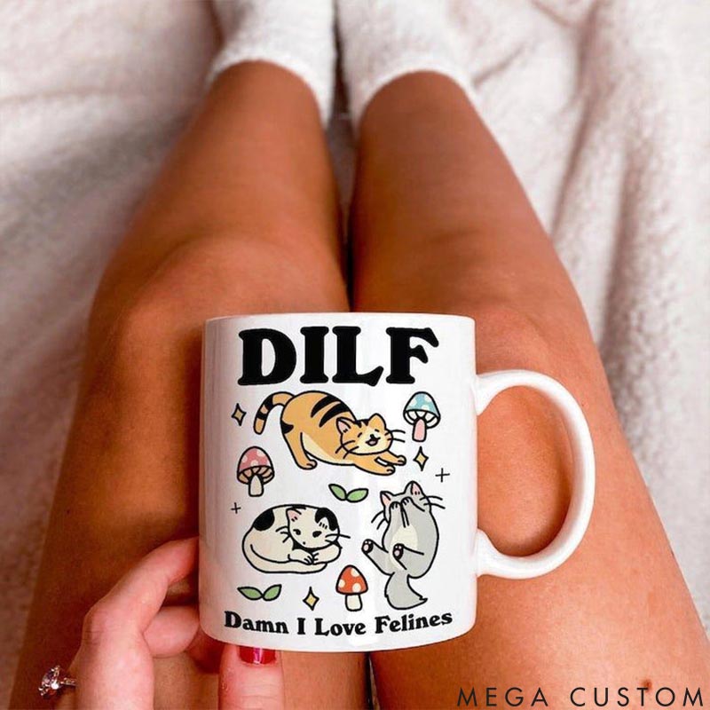 Personalized Cat Lover Dilf Damn I Love Felines Mugs