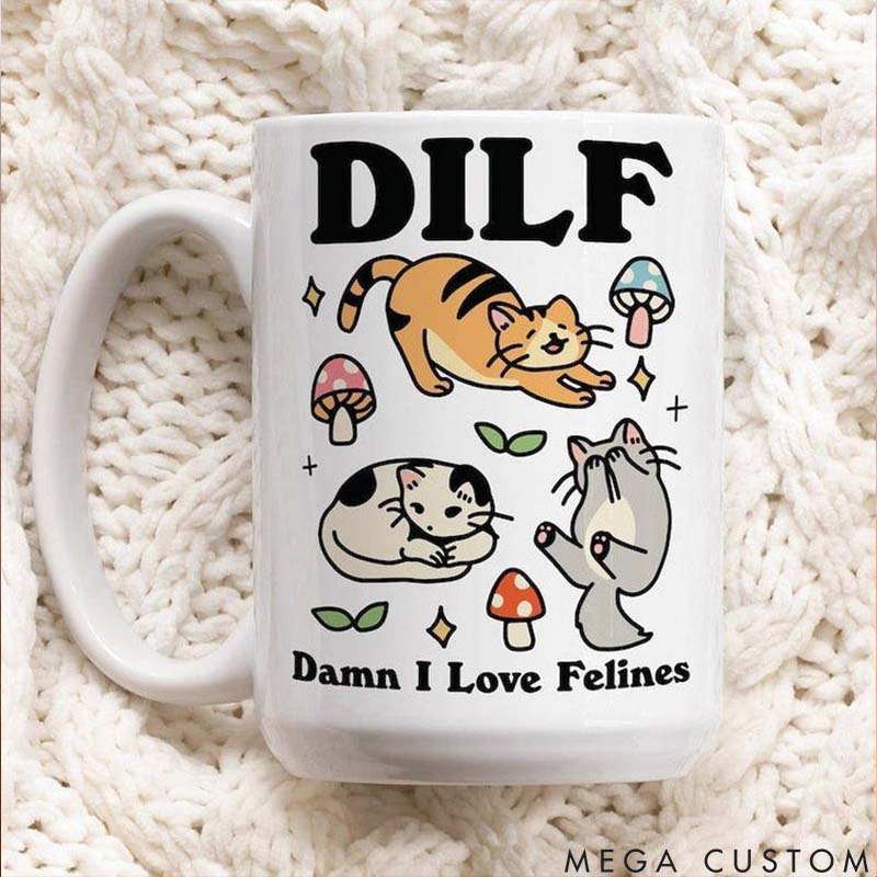 Personalized Cat Lover Dilf Damn I Love Felines Mugs