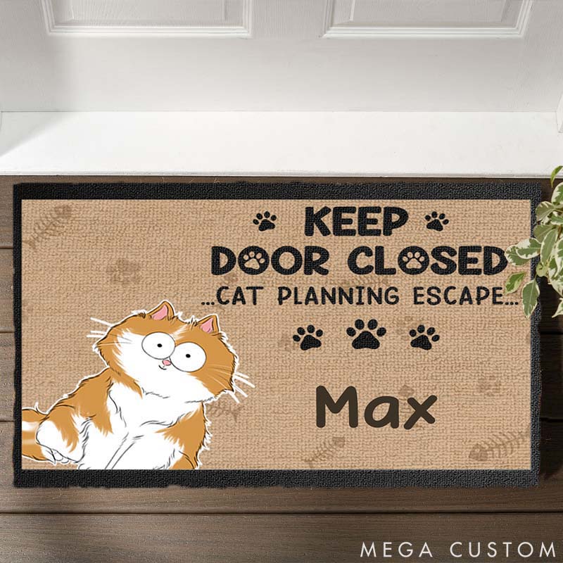 Personalized Cat Lover Don't Let the Cat Out No Matter What He Tells You Doormat