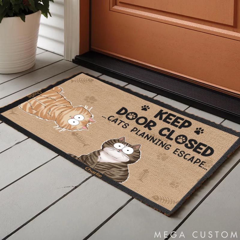 Personalized Cat Lover Don't Let the Cat Out No Matter What He Tells You Doormat