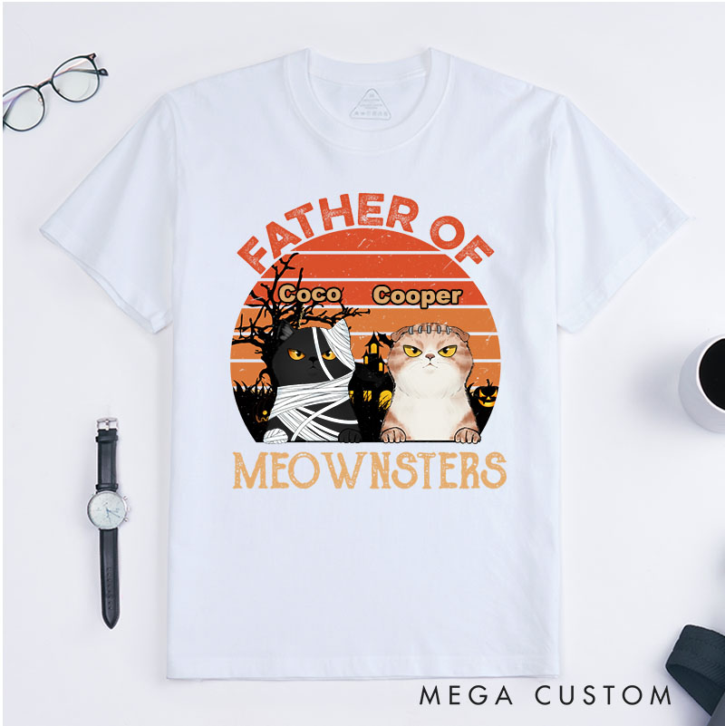 Personalized Cat Lover Father Of Meownsters Spooky T-Shirt