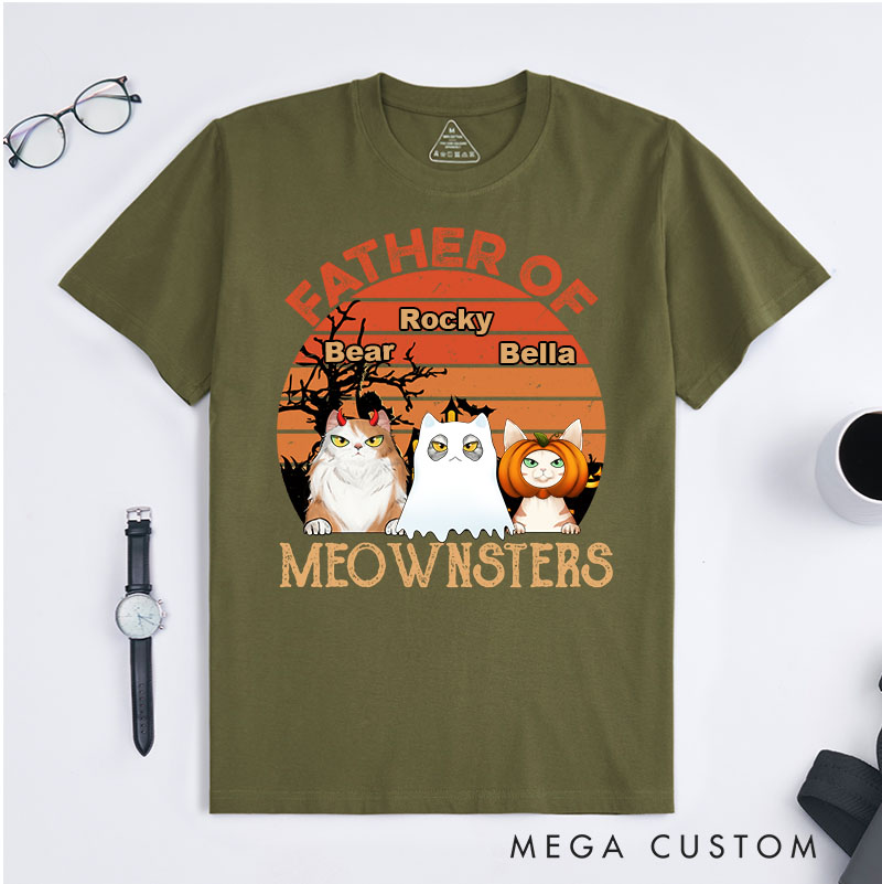Personalized Cat Lover Father Of Meownsters Spooky T-Shirt