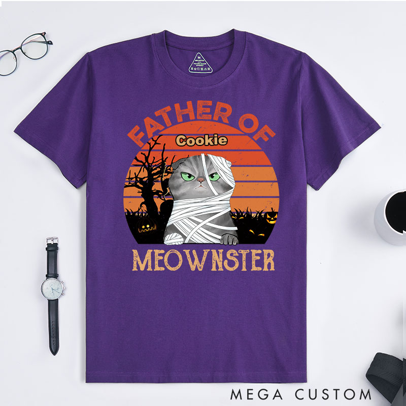 Personalized Cat Lover Father Of Meownsters Spooky T-Shirt
