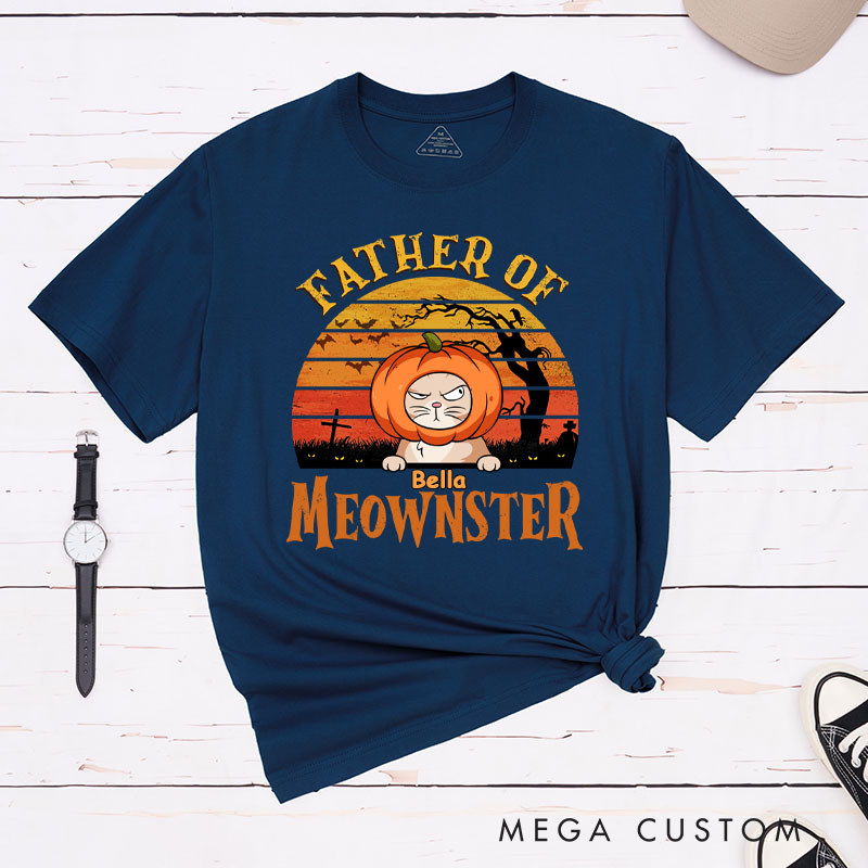 Personalized Cat Lover Father of Meownsters Dad Version T-Shirt