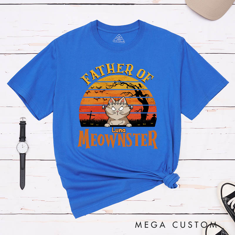Personalized Cat Lover Father of Meownsters Dad Version T-Shirt