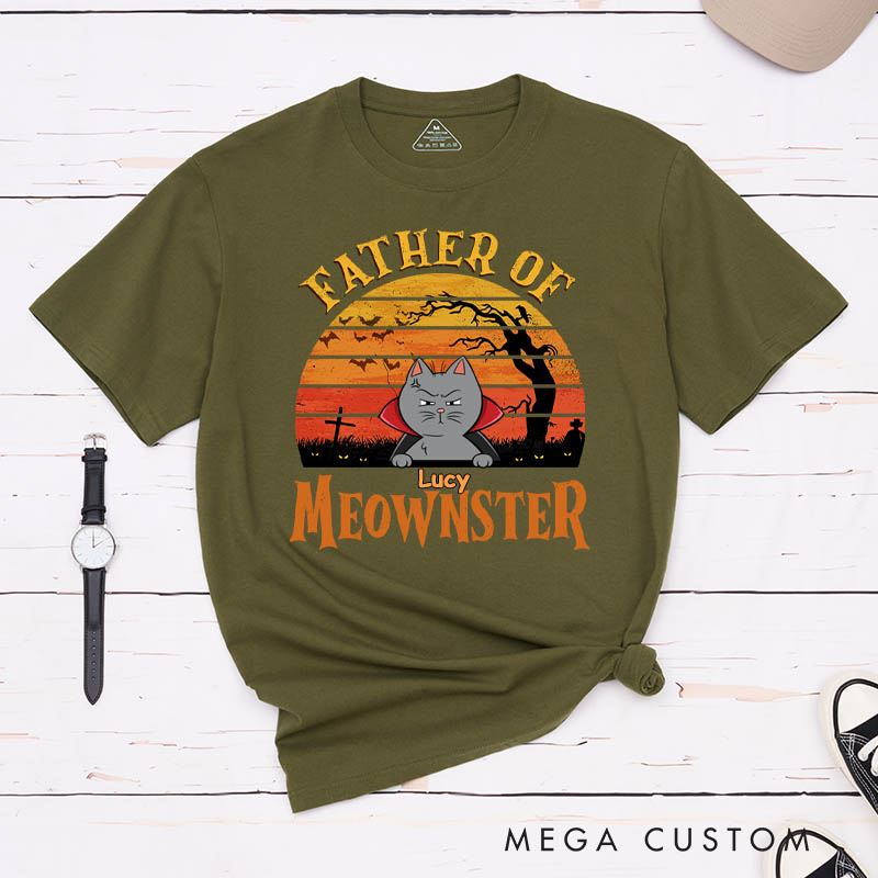 Personalized Cat Lover Father of Meownsters Dad Version T-Shirt