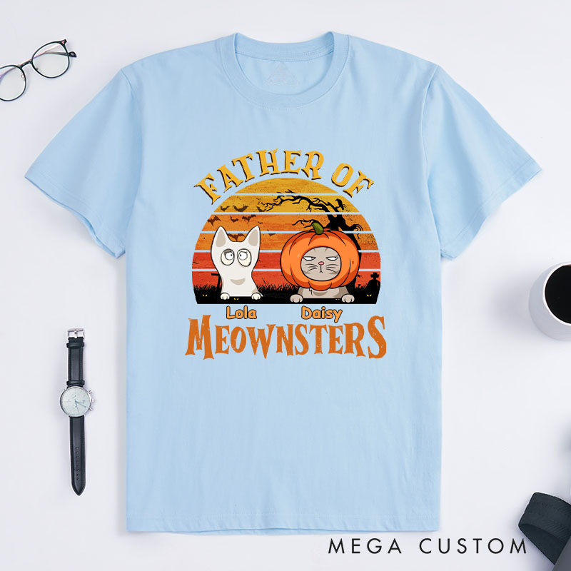 Personalized Cat Lover Father of Meownsters Dad Version T-Shirt