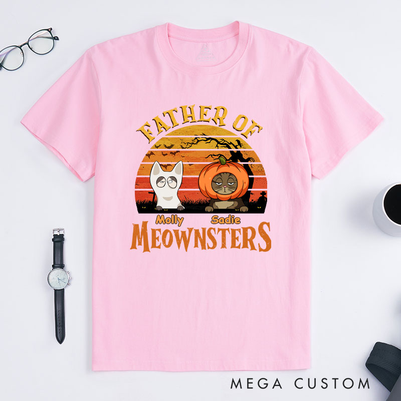 Personalized Cat Lover Father of Meownsters Dad Version T-Shirt