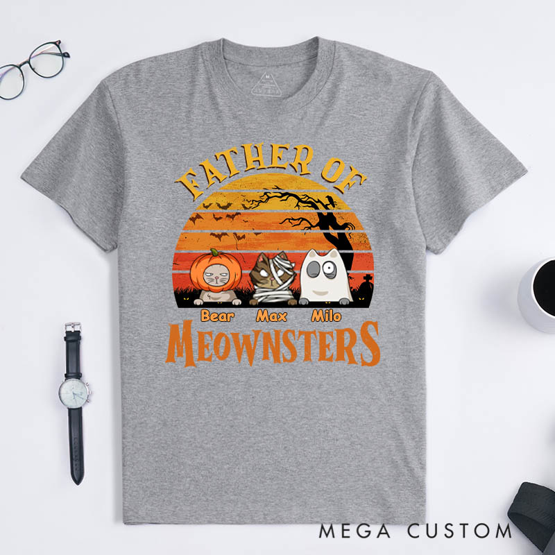 Personalized Cat Lover Father of Meownsters Dad Version T-Shirt
