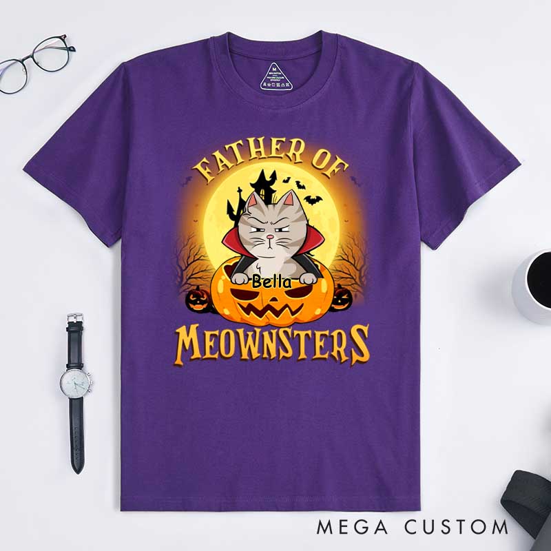Personalized Cat Lover Father of Meownsters T-Shirt