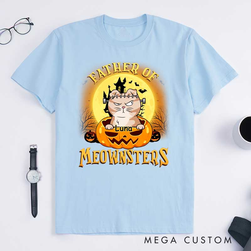 Personalized Cat Lover Father of Meownsters T-Shirt