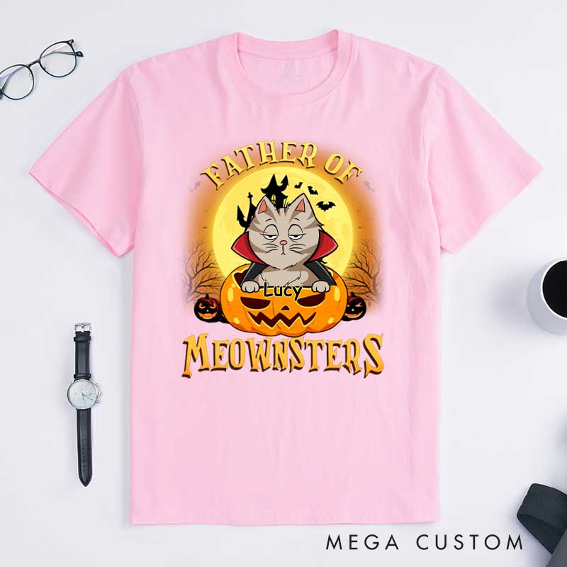 Personalized Cat Lover Father of Meownsters T-Shirt