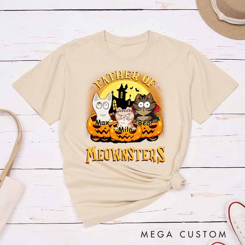 Personalized Cat Lover Father of Meownsters T-Shirt
