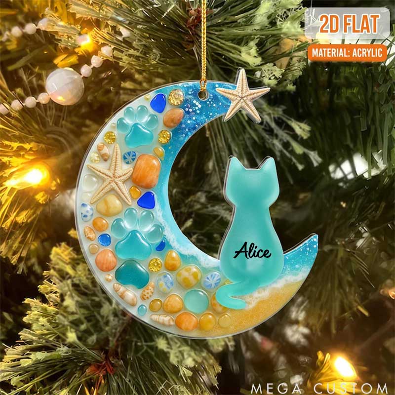 Personalized Cat Lover Flat Sea Christmas Ornament