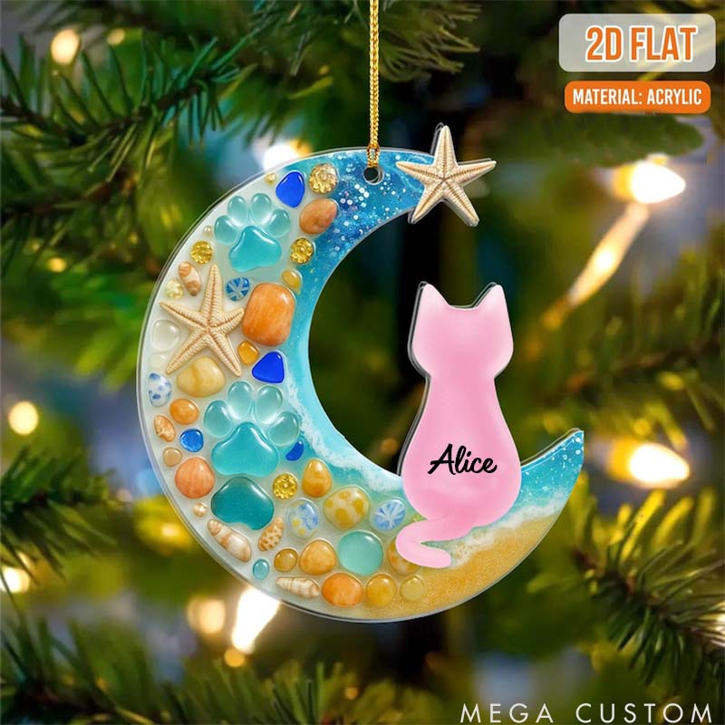 Personalized Cat Lover Flat Sea Christmas Ornament