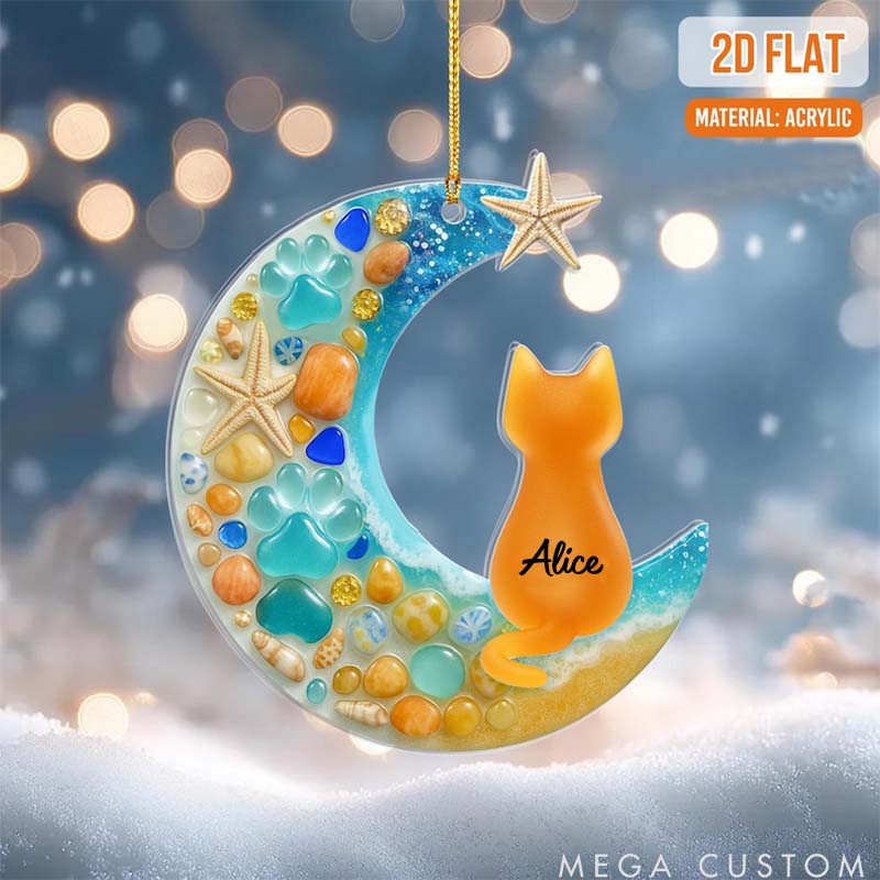 Personalized Cat Lover Flat Sea Christmas Ornament