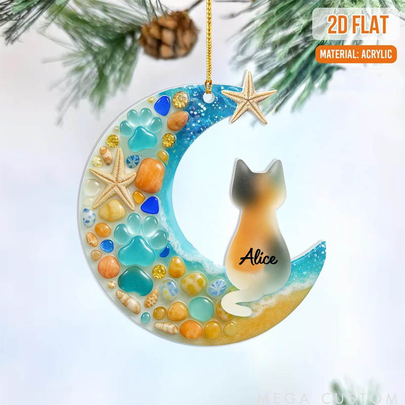 Personalized Cat Lover Flat Sea Christmas Ornament