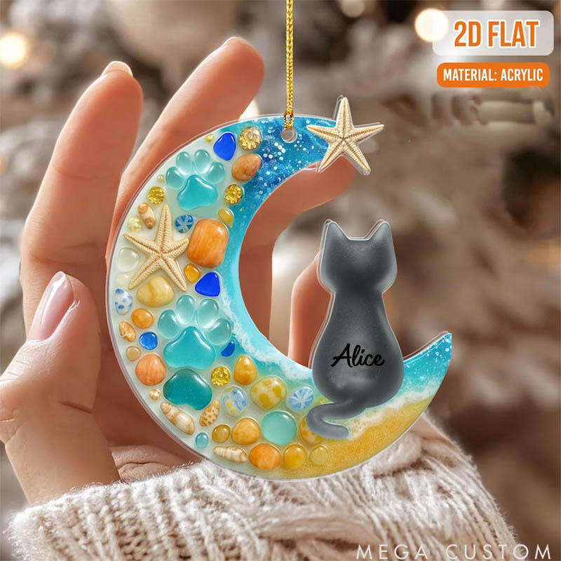 Personalized Cat Lover Flat Sea Christmas Ornament