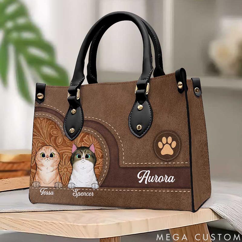 Personalized Cat Lover Floral Embossing and Paw Print Accent Tote Bag