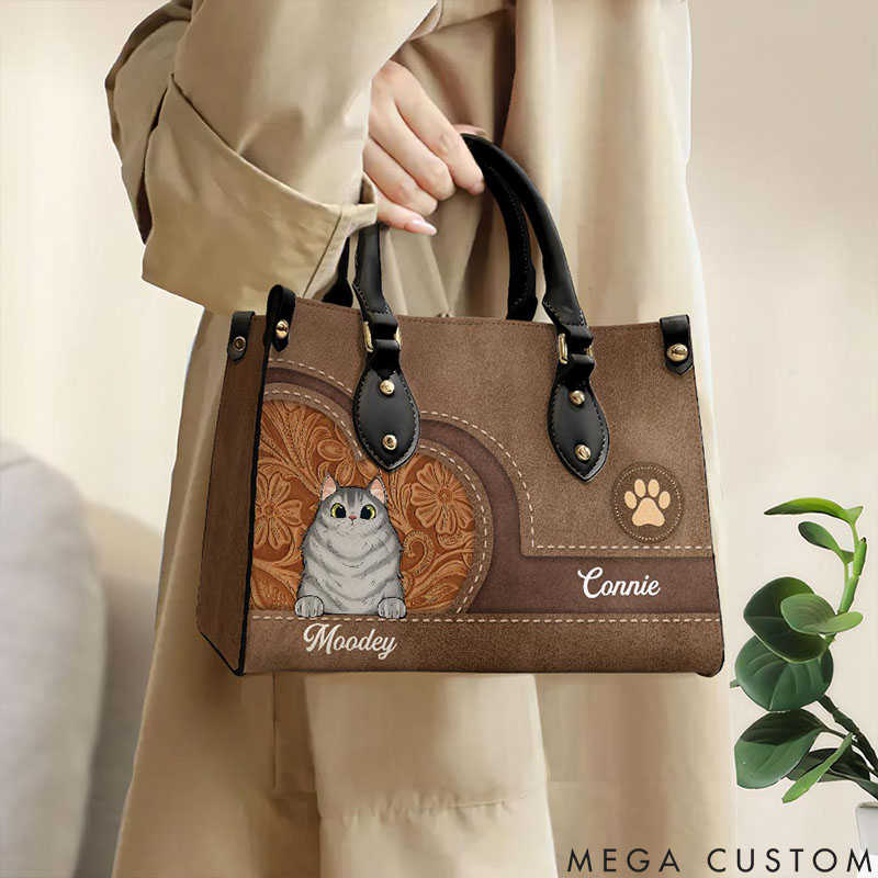 Personalized Cat Lover Floral Embossing and Paw Print Accent Tote Bag