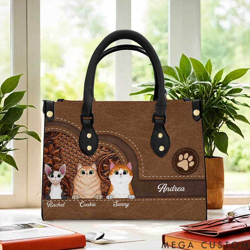 Personalized Cat Lover Floral Embossing and Paw Print Accent Tote Bag
