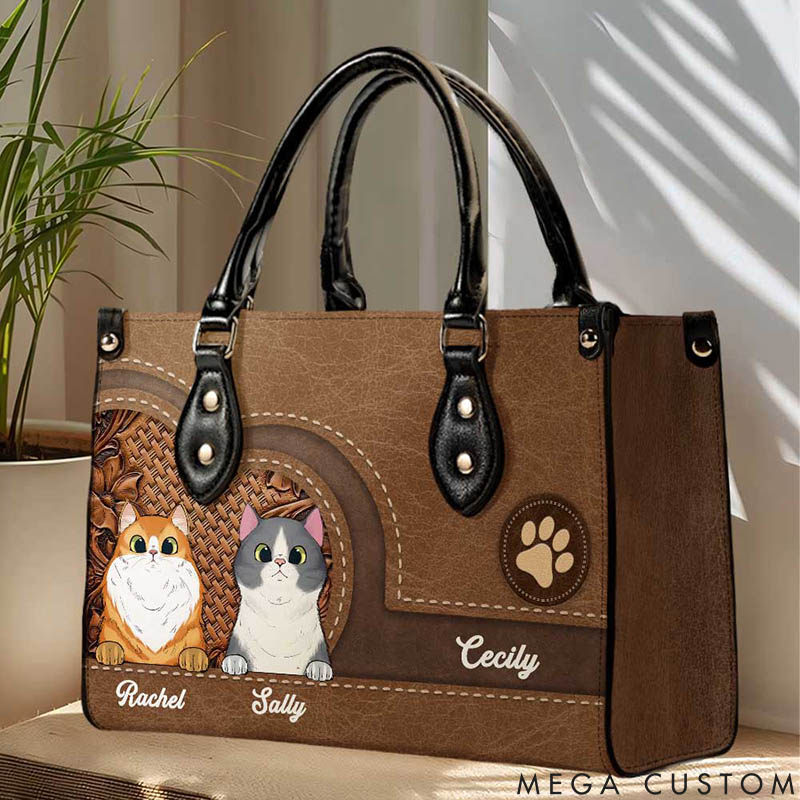 Personalized Cat Lover Floral Embossing and Paw Print Accent Tote Bag